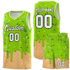 Neon Green Ice Cream Pattern Basketball Kit