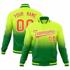 Neon Green Kelly Green Gradient Full-Snap Varsity Letterman Jacket