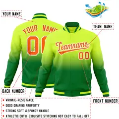 Neon Green Kelly Green Gradient Full-Snap Varsity Letterman Jacket 2