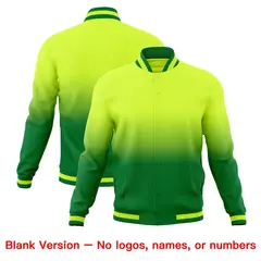 Neon Green Kelly Green Gradient Full-Snap Varsity Letterman Jacket 7
