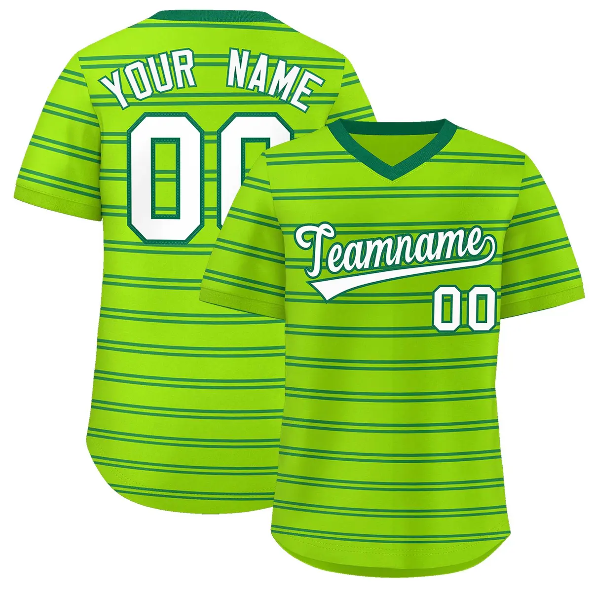 Neon Green Kelly Green Horizontal Stripe Pullover Baseball Jersey