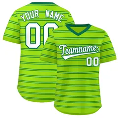 Neon Green Kelly Green Horizontal Stripe Pullover Baseball Jersey 1