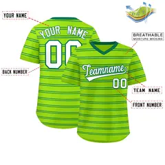 Neon Green Kelly Green Horizontal Stripe Pullover Baseball Jersey 2