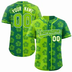 Neon Green Kelly Green Split Flower Graffiti Baseball Jersey 1