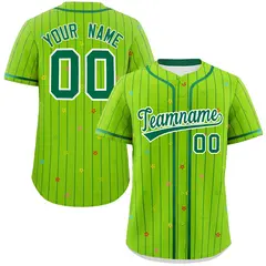 Neon Green Kelly Green Stripe Star Pattern Baseball Jersey 1