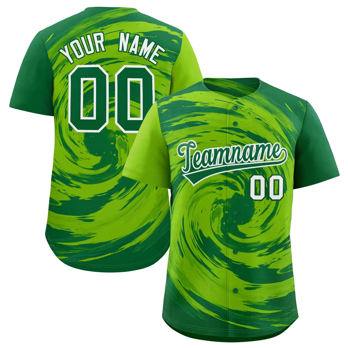 Neon Green Kelly Green Swirl Graffiti Baseball Jersey