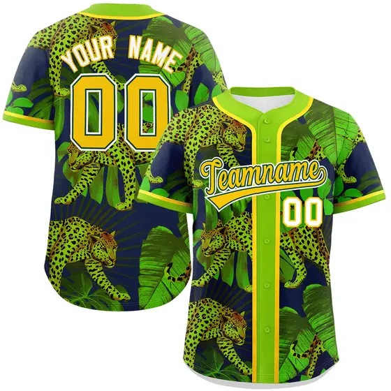 Neon Green Leopard Graffiti Baseball Jersey