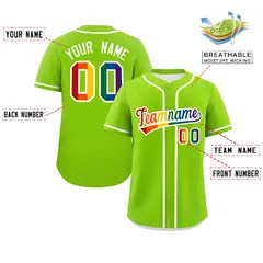 Neon Green LGBT Rainbow Pride Month Baseball Jersey 2