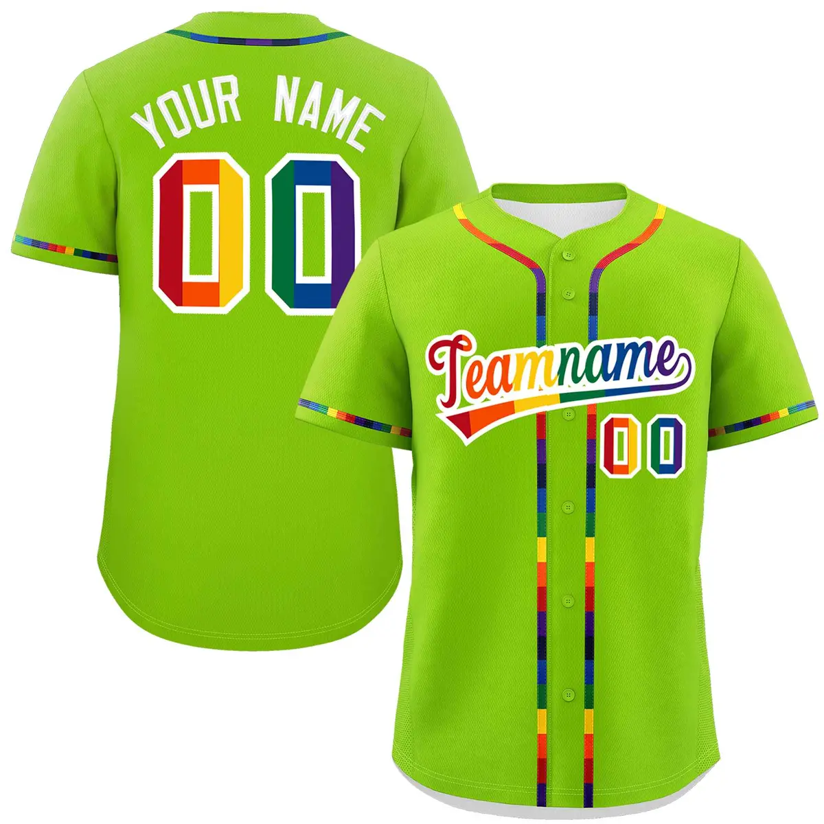 Neon Green LGBT Rainbow Pride Month Baseball Jersey