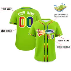 Neon Green LGBT Rainbow Pride Month Baseball Jersey 2
