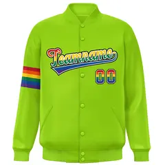 Neon Green LGBT Rainbow Pride Month Letterman Baseball Jacket 3