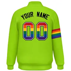 Neon Green LGBT Rainbow Pride Month Letterman Baseball Jacket 4