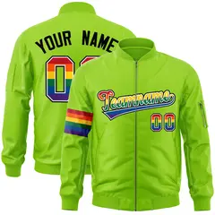Neon Green LGBT Rainbow Pride Month Letterman Bomber Jacket