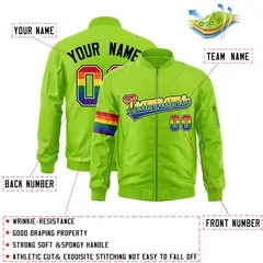 Neon Green LGBT Rainbow Pride Month Letterman Bomber Jacket 2