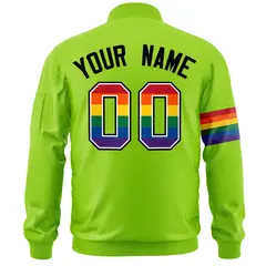 Neon Green LGBT Rainbow Pride Month Letterman Bomber Jacket 4