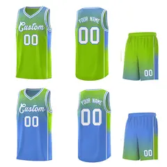 Neon Green Light Blue Dot Pattern Reversible Gradient Basketball Jersey Kits 2