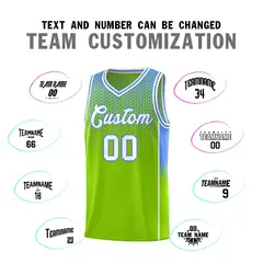Neon Green Light Blue Dot Pattern Reversible Gradient Basketball Jersey Kits 4