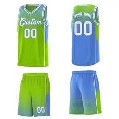 Neon Green Light Blue Dot Pattern Reversible Gradient Basketball Jersey Kits 5