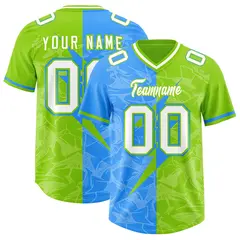 Neon Green Light Blue Split Lightning Pattern Football Jersey 1