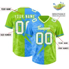 Neon Green Light Blue Split Lightning Pattern Football Jersey 2
