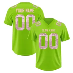Neon Green Light Pink Sequin Lettering Football Jersey 1