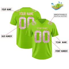 Neon Green Light Pink Sequin Lettering Football Jersey 2
