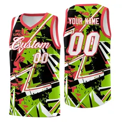 Neon Green Light Red Abstract Graffiti Basketball Jersey 1