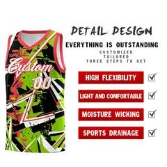 Neon Green Light Red Abstract Graffiti Basketball Jersey 2