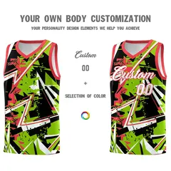 Neon Green Light Red Abstract Graffiti Basketball Jersey 3