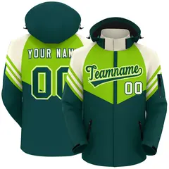Neon Green Midnight Green-Cream Color Block Hooded Waterproof Jacket 1