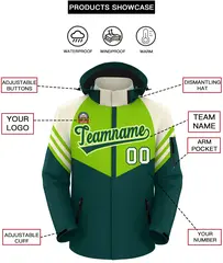 Neon Green Midnight Green-Cream Color Block Hooded Waterproof Jacket 2