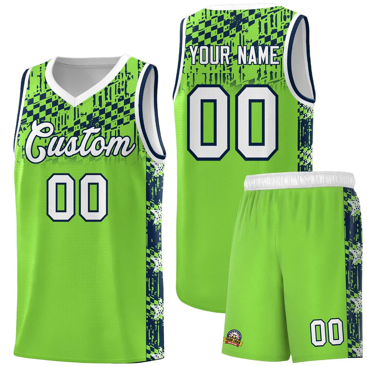 Neon Green Mosaic Stars Basketball Uniform Jersey