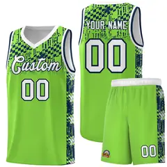 Neon Green Mosaic Stars Basketball Uniform Jersey 1