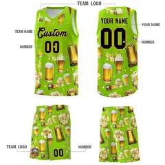 Neon Green National Beer Day Beer Bubble Basketball Jersey 3