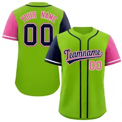 Neon Green Navy and Pink Raglan Sleeves Baseball Jersey 1