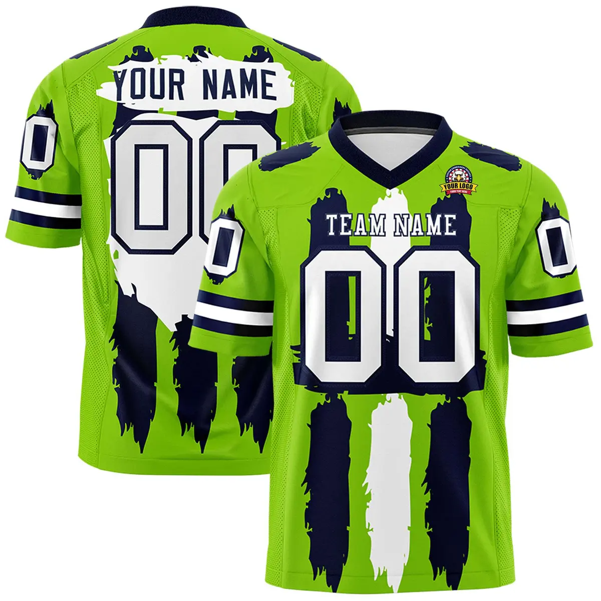Neon Green Navy and White Graffiti Flag Football Jersey