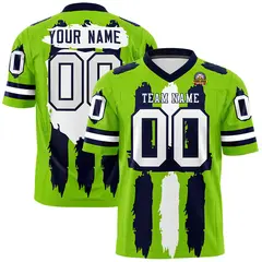 Neon Green Navy and White Graffiti Flag Football Jersey 1