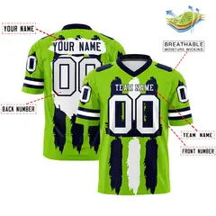 Neon Green Navy and White Graffiti Flag Football Jersey 2