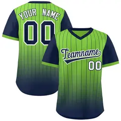 Neon Green Navy-Black Gradient Pinstripe Baseball Jersey 1