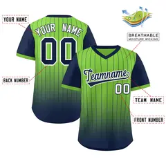 Neon Green Navy-Black Gradient Pinstripe Baseball Jersey 2