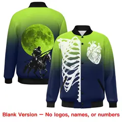 Neon Green Navy Black Halloween Skeleton Varsity Jacket Stretch Fabric 8