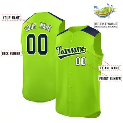 Neon Green Navy Classic Authentic Sleeveless Baseball Jersey 2