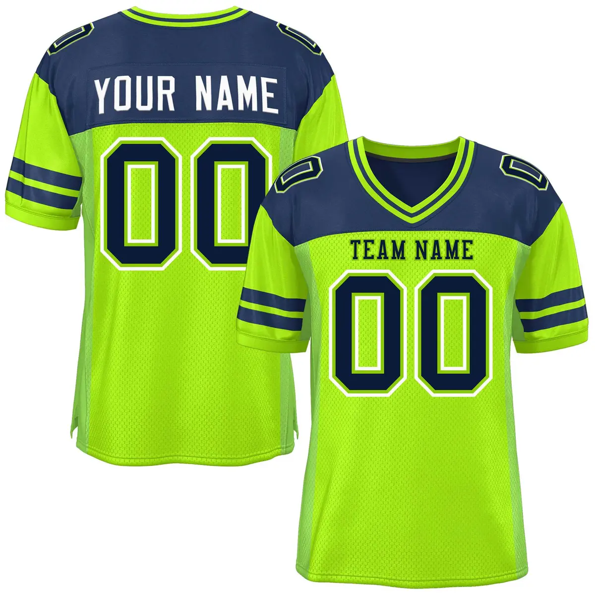 Neon Green Navy Color Block Authentic Football Jersey