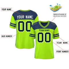 Neon Green Navy Color Block Authentic Football Jersey 2
