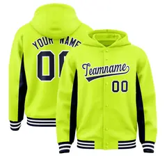 Neon Green Navy Color Block Varsity Letterman Jacket Hoodie