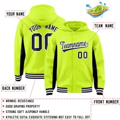 Neon Green Navy Color Block Varsity Letterman Jacket Hoodie 4
