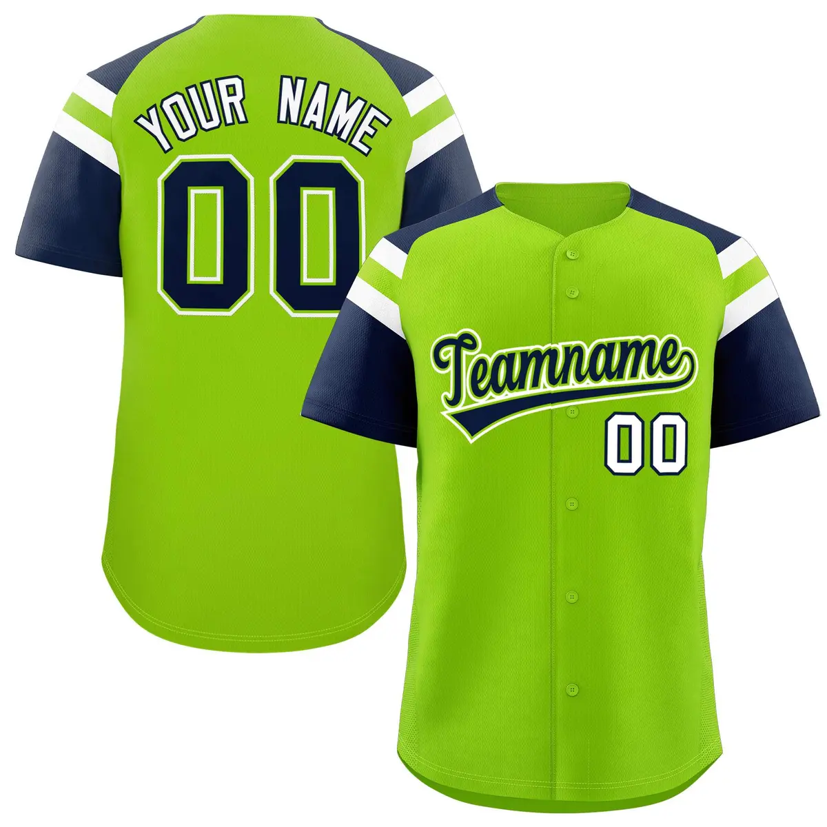 Neon Green Navy Contrast Raglan Baseball Jersey