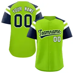 Neon Green Navy Contrast Raglan Baseball Jersey 1