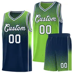 Neon Green Navy Dot Pattern Side Gradient Reversible Basketball Jersey Kits 1