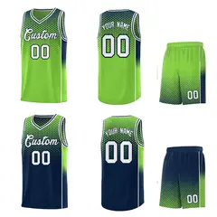 Neon Green Navy Dot Pattern Side Gradient Reversible Basketball Jersey Kits 2